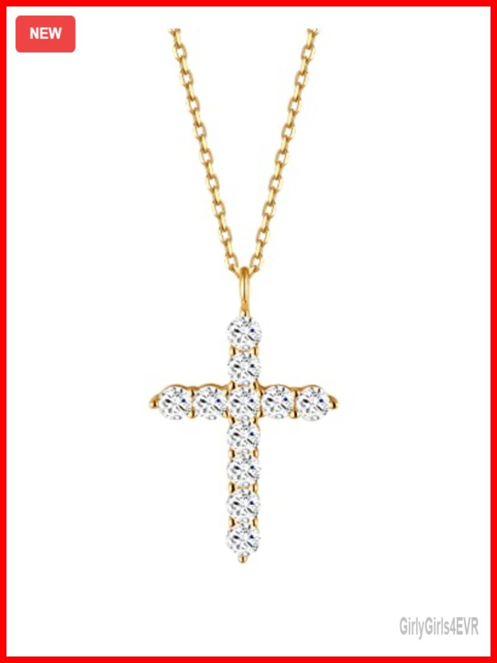 18Karat Gold Plated Cross Necklace 925 Sterling Silver Cubic Zirconia